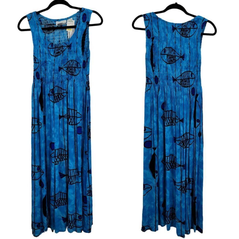 Mirror Image‎ Dress Womens S Novelty Fish Print Tie-dye Smocked Sleeveless Midi